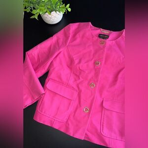 Dana Buchman Barbie pink W/ zebra print lined pockets & sleeves Button up jacket